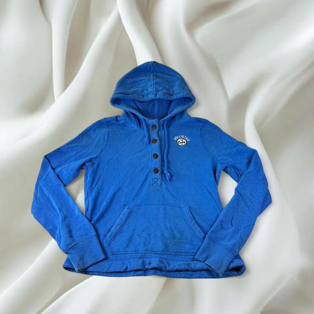 Hollister royal blue waffle knit henley hooded sweater y2k mcbling fairy boho